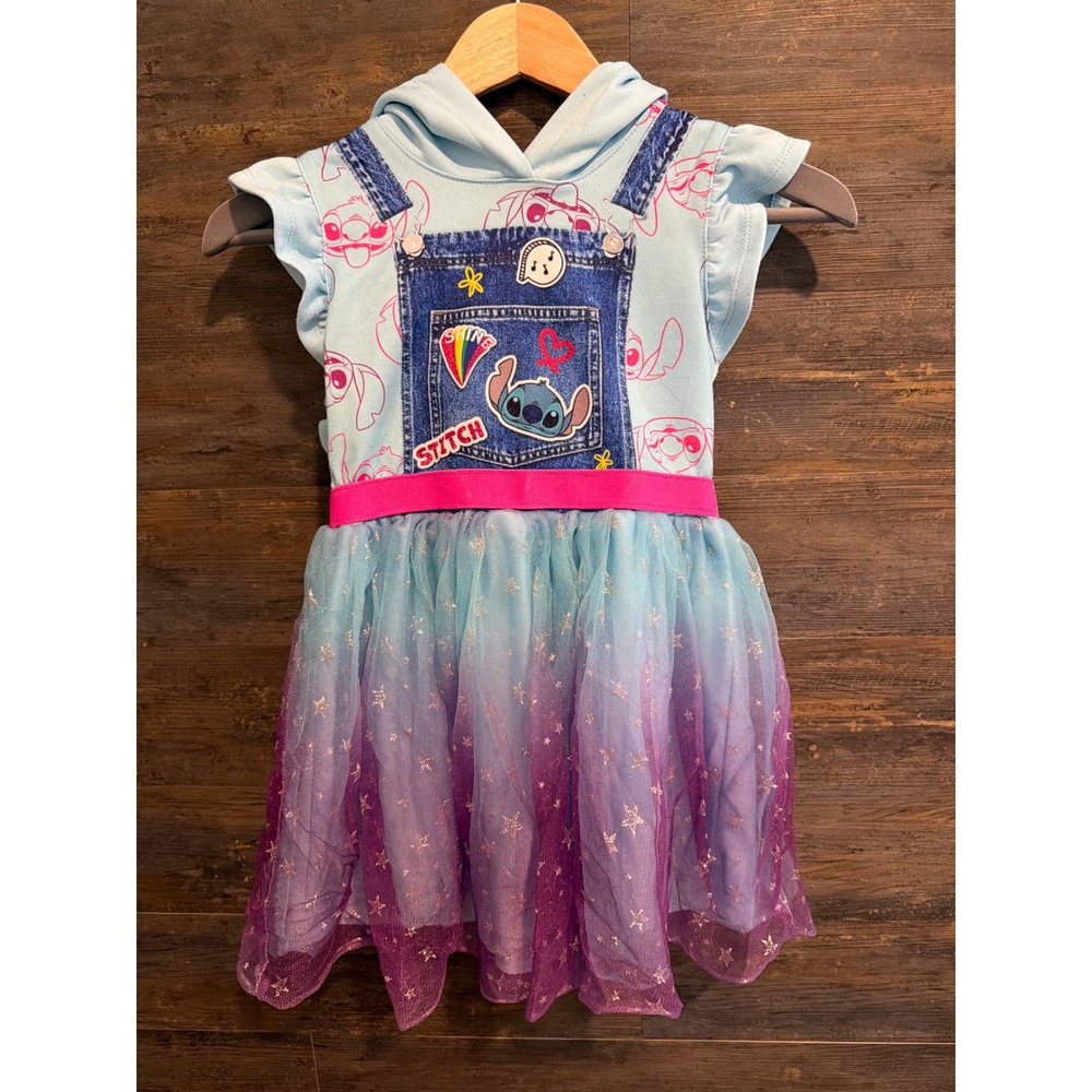 Disney Lilo & Stitch Girls Hooded Tulle Star Dress Blue Purple Ombre 6/6X SD4132